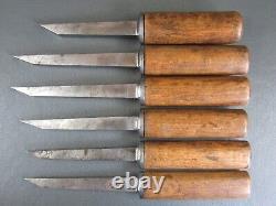 Graduated set pig sticker mortice chisels vintage old tools by I & H Sorby