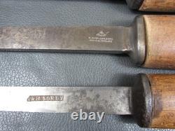 Graduated set pig sticker mortice chisels vintage old tools by Marples Sorby Etc
