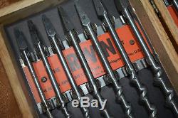 Irwin Model DM 13 Auger Bit Tool Set For Hand Brace Woodworking Drill Bits &case