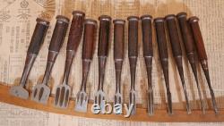 JAPANESE CHISEL Nomi Ebony-wood handle SAKAAKIRA etc Set of 12 JAPAN b109