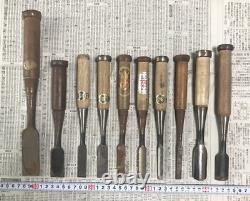 Japanese Antique Hammering Chisel Set of 10 NOMI Carpentry Woodworking Tool FS