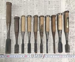 Japanese Antique Hammering Chisel Set of 10 NOMI Carpentry Woodworking Tool FS