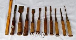 Japanese Carpenter Wood Chisel Set 10 Pc 19-22cm Wooden Handles Used