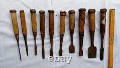 Japanese Carpenter Wood Chisel Set 10 Pc 19-22cm Wooden Handles Used Japanese Carpenter Wood Chisel Set 10 Pc 19-22cm Wooden Handles Used