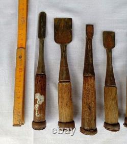 Japanese Carpenter Wood Chisel Set 10 Pc 19-22cm Wooden Handles Used