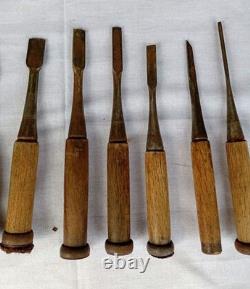 Japanese Carpenter Wood Chisel Set 10 Pc 19-22cm Wooden Handles Used