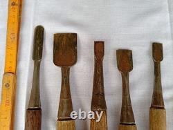 Japanese Carpenter Wood Chisel Set 10 Pc 19-22cm Wooden Handles Used