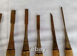Japanese Carpenter Wood Chisel Set 10 Pc 19-22cm Wooden Handles Used