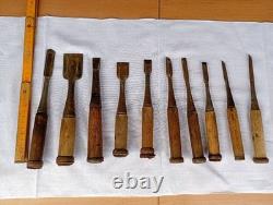 Japanese Carpenter Wood Chisel Set 10 Pc 19-22cm Wooden Handles Used