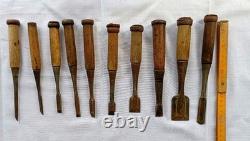 Japanese Carpenter Wood Chisel Set 10 Pc 19-22cm Wooden Handles Used