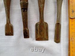 Japanese Carpenter Wood Chisel Set 10 Pc 19-22cm Wooden Handles Used