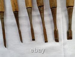 Japanese Carpenter Wood Chisel Set 10 Pc 19-22cm Wooden Handles Used