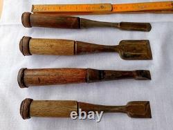 Japanese Carpenter Wood Chisel Set 10 Pc 19-22cm Wooden Handles Used