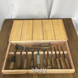 Japanese Chisel NOMI Vintage Carpenter Tool 13 set used withcase from Japan DIY FS