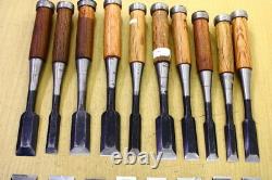 Japanese Chisel Nomi Carpenter Tool Inscription Set of 18 Woodworking Hand Tool