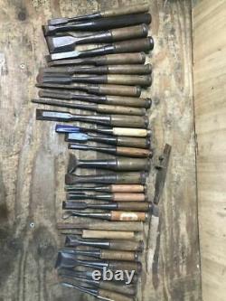 Japanese Chisel Nomi Carpenter Tool Inscription Set of 27 Woodworking Hand Tool