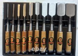 Japanese Chisel Nomi Carpenter Tool Set of 10 Hand Tool wood working Near Mint