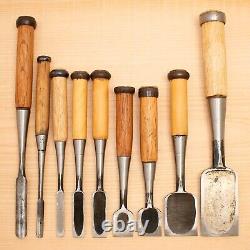 Japanese Chisel Nomi Carpenter Tool Set of 9 Hand Tool wood working #392