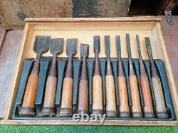 Japanese Chisel Nomi Set 10-Piece Vintage Carpenter Tools for Woodworking & DIY