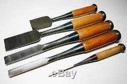 Japanese Chisel Nomi Vintage Woodworking Blade 3,15,18,36,42 mm Set of five