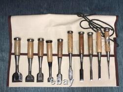 Japanese Chisels NOMI Vintage 10pcs Set Pro Carpenter Tools Woodwork From JP FS