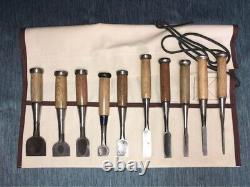 Japanese Chisels NOMI Vintage 10pcs Set Pro Carpenter Tools Woodwork From JP FS