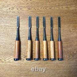 Japanese Chisels NOMI Vintage 6pcs Set Hidemaru used Pro Carpenter Tools DIY FS