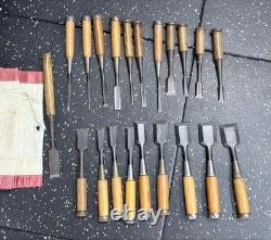 Japanese Joiner Wood Chisel Collection 21 Pc Mixed Sizes Used