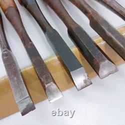 Japanese Nomi Chisel set of 8 KUNITSURU etc 14.6-42.0mm Woodwork From Japan