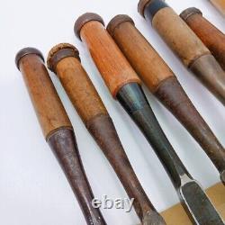 Japanese Nomi Chisel set of 8 KUNITSURU etc 14.6-42.0mm Woodwork From Japan