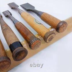 Japanese Nomi Chisel set of 8 KUNITSURU etc 14.6-42.0mm Woodwork From Japan