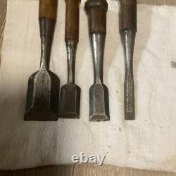 Japanese Tataki Nomi Striking Chisel Set of 4 Otsuya Fusakuni Carpenter Chisels