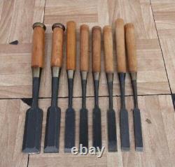 Japanese Used Chisels Nomi Tamamine Set of 8 Carpentry Tool Japan 1020