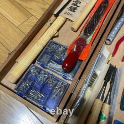 Japanese Vintage Carpenter Tool set With wood case Woodworking work #1
