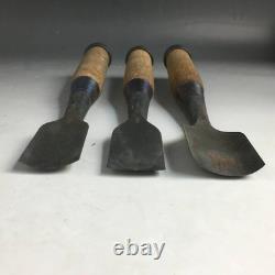 Japanese Vintage Chisel Set Choto Sei Signed Carving Woodworking Tools 3pcs Used