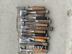 Japanese Vintage Chisel Tataki Nomi Carpenter Tool 13 pcs set Woodworking used