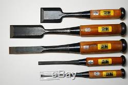 Japanese Vintage Nomi Woodworking Chisels Blade 6,9,18,36,42mm Set of five