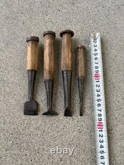 Japanese Vintage Woodworking Chisel Nomi Set of 4 Specialty Carpenter Tools Used