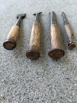 Japanese Vintage Woodworking Chisel Nomi Set of 4 Specialty Carpenter Tools Used