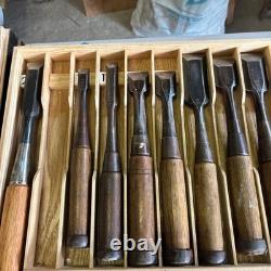 Japanese Wood Chisel Set 10 Pc Ouchi With Wooden Case Carpenter Used