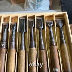 Japanese Wood Chisel Set 10 Pc Ouchi With Wooden Case Carpenter Used