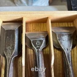 Japanese Wood Chisel Set 10 Pc Ouchi With Wooden Case Carpenter Used