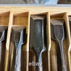 Japanese Wood Chisel Set 10 Pc Ouchi With Wooden Case Carpenter Used