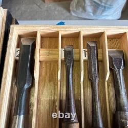 Japanese Wood Chisel Set 10 Pc Ouchi With Wooden Case Carpenter Used