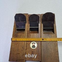 Japanese Wood Plane Set 3pc Kanna Hand Tool Vintage Carpentry Rusted Blades
