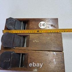 Japanese Wood Plane Set 3pc Kanna Hand Tool Vintage Carpentry Rusted Blades