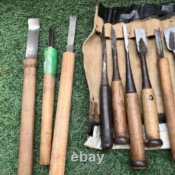 Japanese Woodworking Chisels Set of 15 Nomi Carpenter Tools Mixed Brands Used