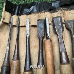 Japanese Woodworking Chisels Set of 15 Nomi Carpenter Tools Mixed Brands Used