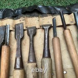 Japanese Woodworking Chisels Set of 15 Nomi Carpenter Tools Mixed Brands Used