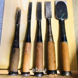 Japanese vintage woodworking carpentry tools chisel NNOMI lot of 5 set with box